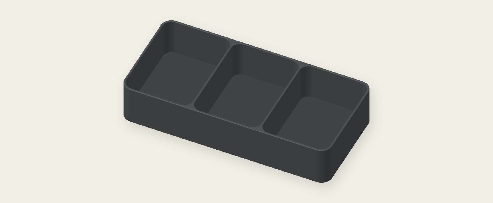 3D render of the three-compartment Desk Tray